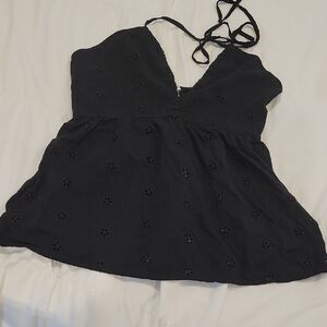 American Eagle Outfitters Black Eyelet Top Size SP